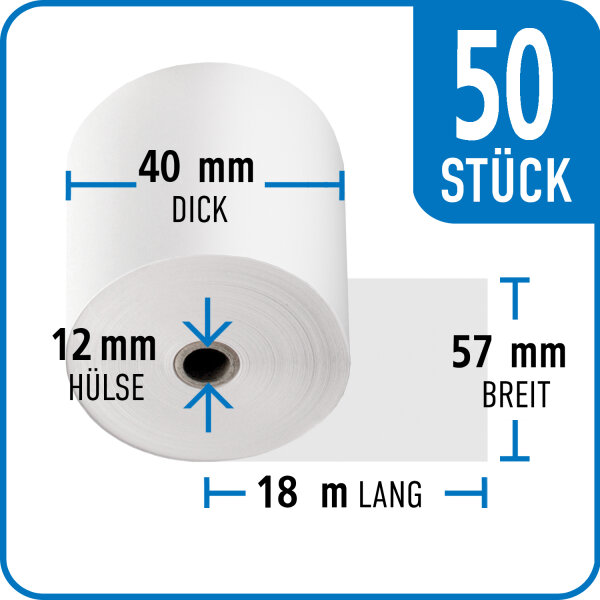 Thermorolle 57 mm x 40 mm x 12 mm x 18 m | VPE 50 Rollen