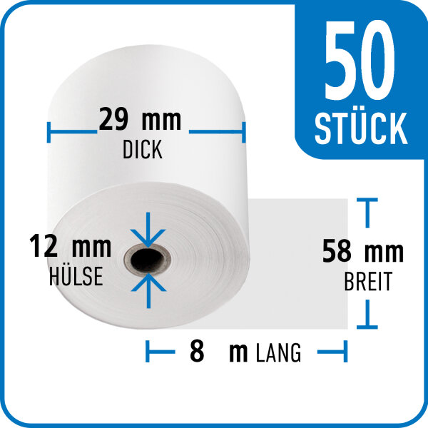 Thermorolle 58 mm x 29 mm x 12 mm x 8 m | VPE 50 Rollen